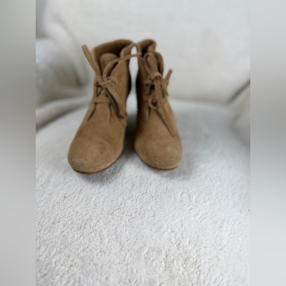 Gianni Bini Camel Suede Wedge Ankle Boots - Picture 6 of 11